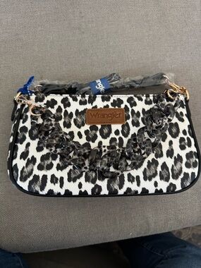 Wrangler Black and White Leopard Print Crossbody Bag